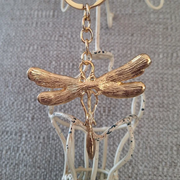 Dragonfly Purse Charm Keychain with Green and Yellow Accents - Picture 3 of 4